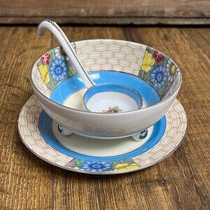 Noritake M Hand-Painted Porcelain Condiment Bowl Ladle & Plate Japan